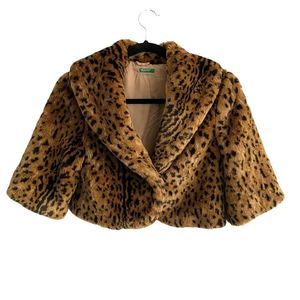 UNITED COLORS OF BENETTON Leopard Print Faux Fur Capelet Cropped Jacket 4